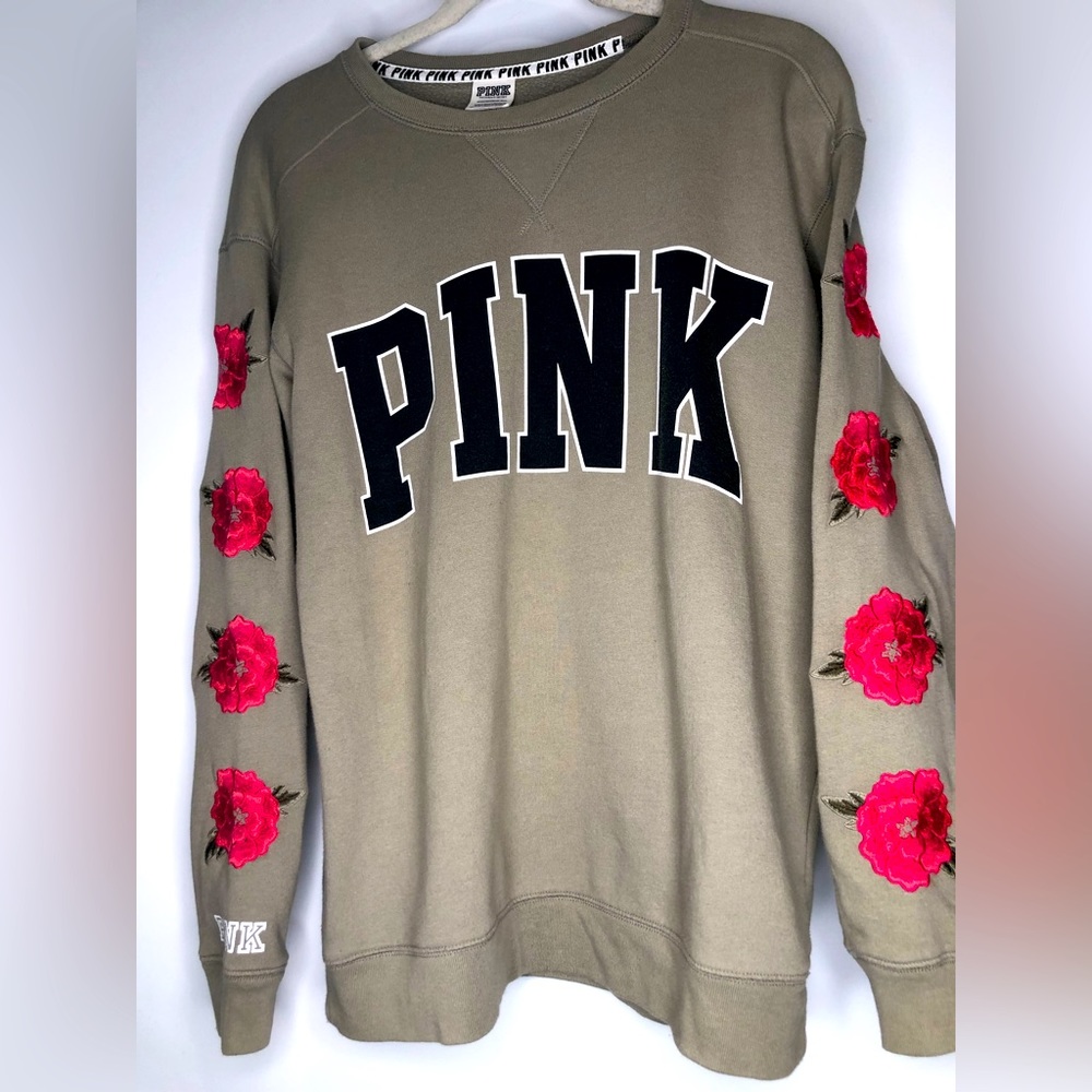 Pink Embroidered Crew Neck Pullover